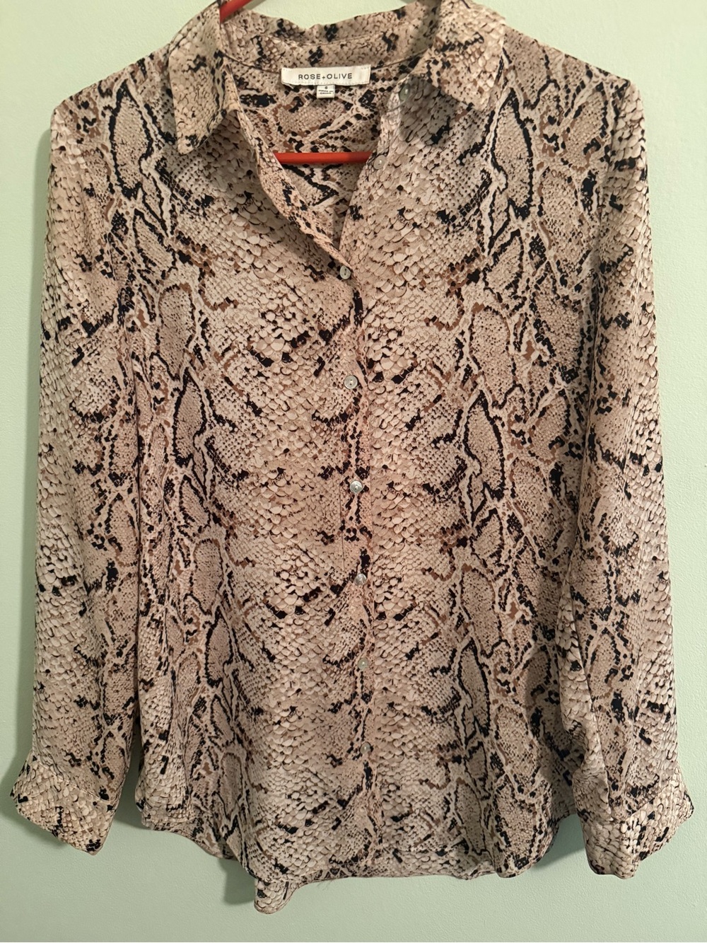 Rose & Olive Women's Snakeskin-Print Button Down Shirt in Beige and Black